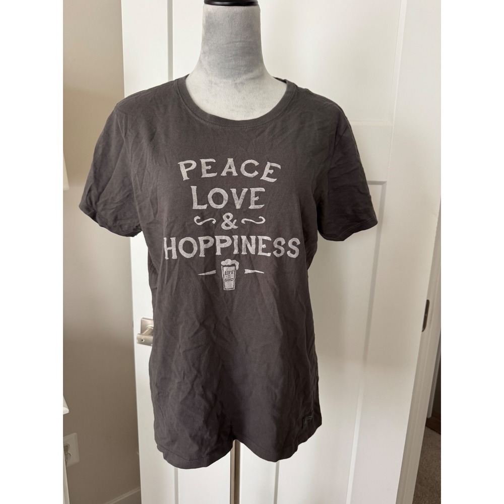 Life is Good Womens Peace Love & Hoppiness Crusher Tee Gray Cotton Large L